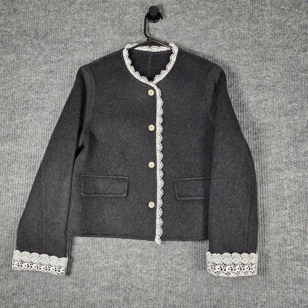 Black Lace Trim Cropped Jacket Cardigan XS Cottagecore Coquette